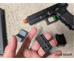 Green gas airsoft Glock 18c with holster and optic. - Image 3
