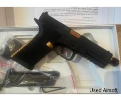 new EMG / Salient Arms BLU Compact GBB Pistol with Gold Trim