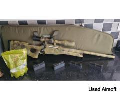 Novritsch SSG 96 MK2 Sniper Rifle, with scope and ghillie cape