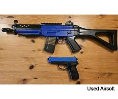 AEG Rifle with battery & spring powered pistol