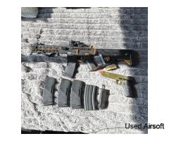 Lancer Tactical Electric Airsoft Rifle Gold Accents Magazines Red Dot Sight