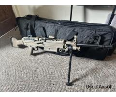 A&K m249 tan steel + gun bag + gear