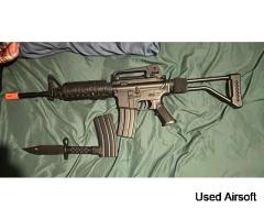Airsoft Rifle and Pistol Spring Set Black Silver with Magazines and Bayonet m4