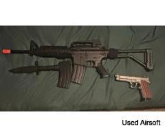 Airsoft Rifle and Pistol Spring Set Black Silver with Magazines and Bayonet m4 - Image 4