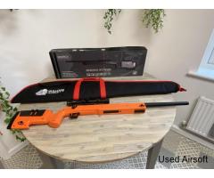 M62 AIRSOFT SNIPER RIFLE TWO-TONE ORANGE with Bulldog Rifle Bag & Separate Scope