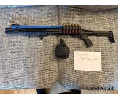Golden Eagle M8875 Tactical Railed Gas Shotgun – Auto-Feed Drum Mag  – 2 Tone Blue – UNUSED / REPAIR