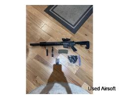EMG x Falkor Blitz Compact M4 Airsoft AEG Rifle, M-LOK upgraded battery 11.1v ba