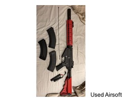 *MINT CONDITION* - Two Toned (RED/BLACK) CYMA AR47 Airsoft Rifle, RIS w/Suppressor 650 - Image 2