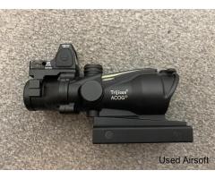 ACOG 4x32 scope with working green fibre optic reticle and RMR red dot sight