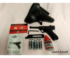Umarex legends P08 Pistol 4.5mm CO2 with leather case, CO2 and ammo.