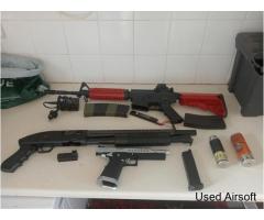 M4, blowback pistol, shotgun and 2 grenades