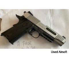 Cybergun Colt 1911 (Rail) Co2 Blowback Pistol Dual Tone (Silver/Black)